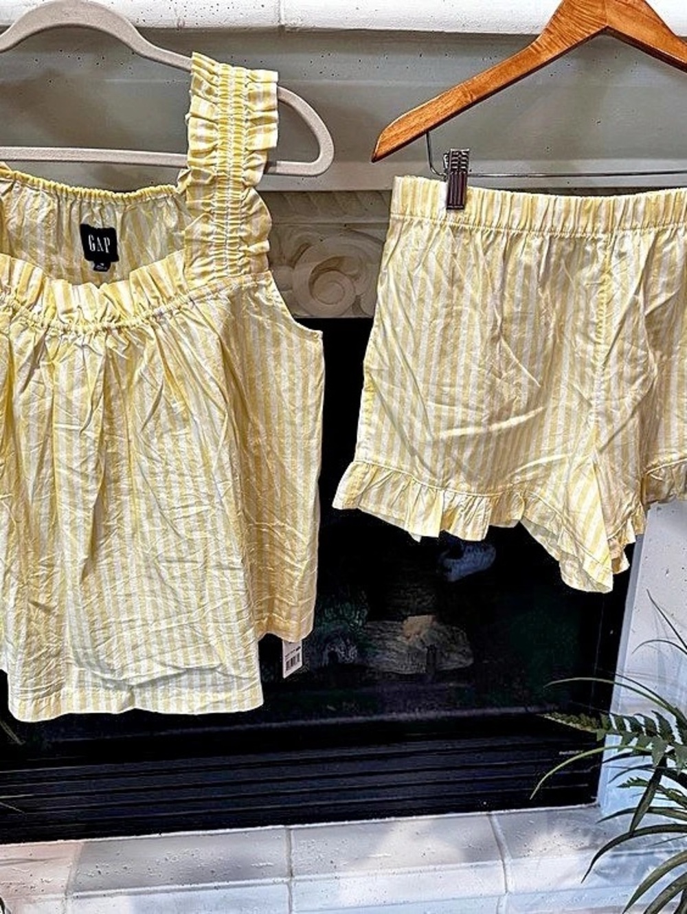 🆕 Gap Women’s Striped Matching Set Yellow & White Size Medium NWT